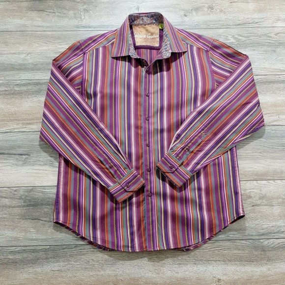 Robert Graham Other - Robert Graham Mens Long Sleeve Shirt Large Designer Flip Cuff Embroidered Purple